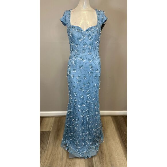 THEIA Bree Beaded Sweetheart Gown In Blue Size US0 $1095 - Picture 3 of 10